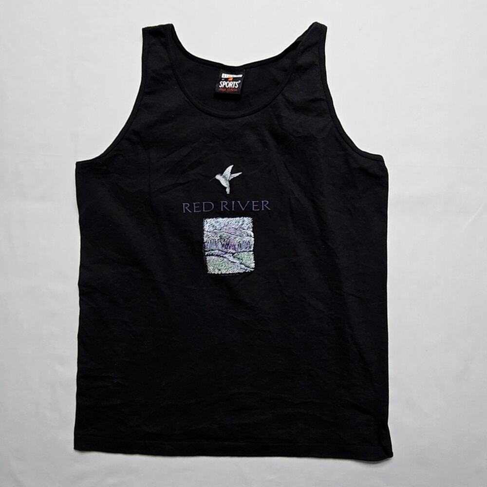 Vintage Red River Tank Top Hummingbird Graphic Black Signal Sports M 90s
